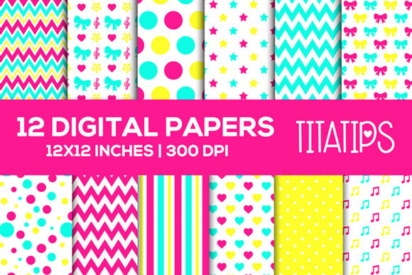 Bright Digital Paper, Scrapbooking Set