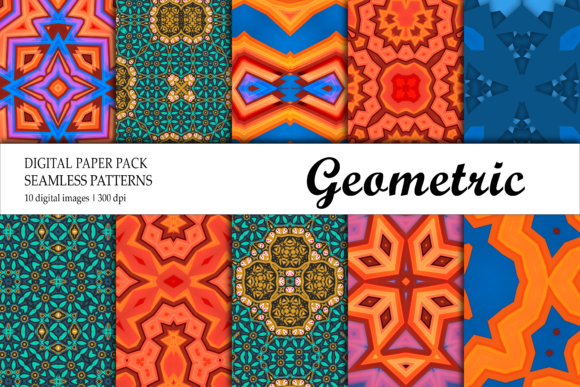 Digital Paper Geometric Blue Green Red