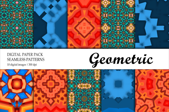 Digital Paper Geometric Green Blue Red