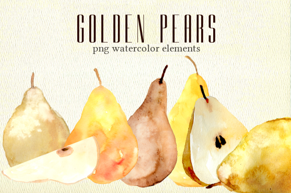 Golden Pears Watercolor Fruit Set for Creative Workflows