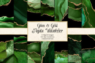 Green and Gold Agate Watercolor Digital Textures: A Creative Resource for Designers