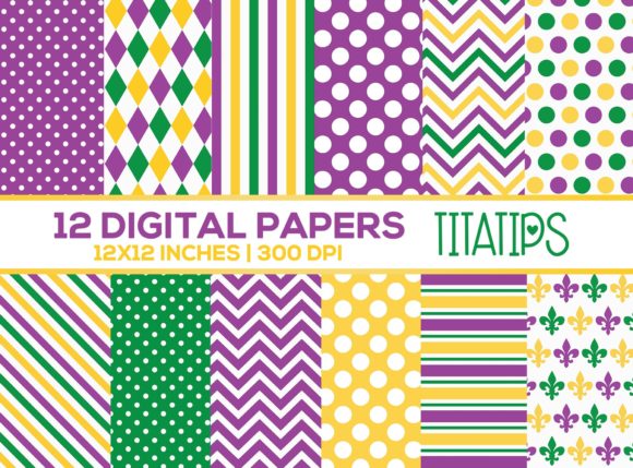 Mardi Gras Digital Paper Set, Carnival