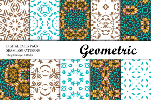 Wallpaper Design Red Blue Green and Geometric Tiles Digital Paper